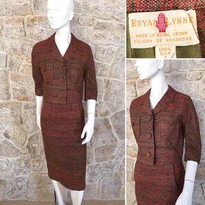 Gorgeous Vintage 1950s 1960s Royal Lynne Nubby Textured Silk Skirt Suit XS/S